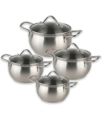 BAVARY Kochtopfset 8-teilig – Edelstahl 18/10 Topfset Induktion – Cookware Set mit hitzebeständigen Glasdeckeln – Kapselboden, energiesparend, stapelbar – Kochtöpfe für alle Herdarten, Ceran, Gas