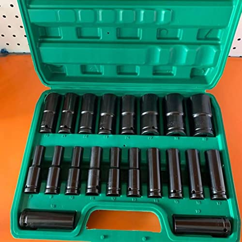 SEAFRONT Juego de Llaves de Vaso Eléctricas Negras de 20 Piezas, Kit de Llaves de Vaso Hexagonales de Acero Duradero, Herramientas de Impacto de Alta Torsión, 8-32 Mm para Taladro Eléctrico y