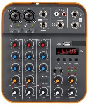 DJ-Controller, Mini-4-Kanal-mixer, DJ-Konsole mit Reverb, Bluetooth 5.0, USB-Soundkarte, 48 V, for PC-Aufnahmen