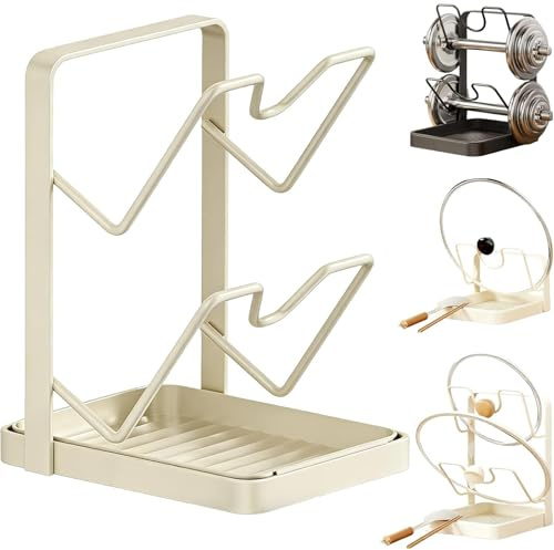 Support Couvercle Casserole，Support De Rangement Pour Couvercles De Casseroles De Cuisine, ConçU Pour Contenir Deux Couvercles De Casserole Et Garder Les Ustensiles à Porte Couvercle Cuisine (blanc)
