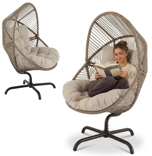 di volio Gartensessel Leno - Lounge Sessel aus PE-Rattan mit Stahlgestell, bequem & wetterfest (Braun)