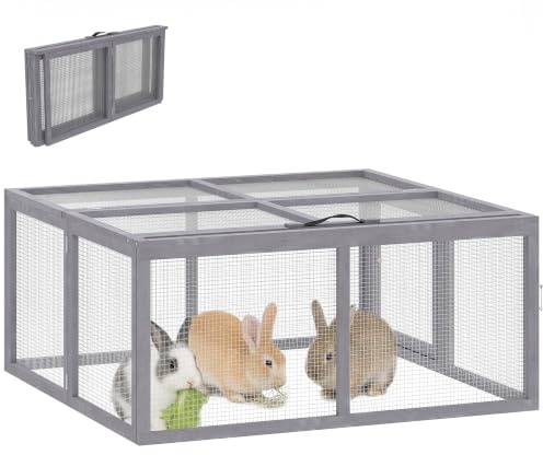 PawHut Kaninchenstall für draußen, faltbares Meerschweinchenhaus, tragbarer Kaninchenauslauf, Hühnerkäfig, Entenstall mit aufklappbarem Dach, für 3 Kaninchen, Enten, Hühner, 110 x 105 x 50 cm