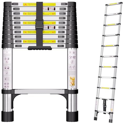 SIMPDIY Scala Telescopica in Acciaio Inox, 3,19m Scala Estensibile, Scale | Scala Portatile con Piedini Antiscivolo, Scala Allungabile per Soffitta, Coperture, Camper, Decorazione e Manutenzione