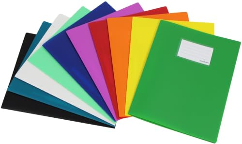 Schnellhefter A4 PP farbig sortiert mit Heftmechanik Namensschild 10 Stück | Starke PP Folie, 100 Blatt Kapazität, herausnehmbares Etikett und Einschubfach innen