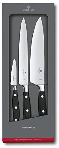Victorinox Grand Maître, Profi Koch-Set, 3-teilig, gerader Schliff, Extra Scharf, Robuster Kunststoffgriff, schwarz