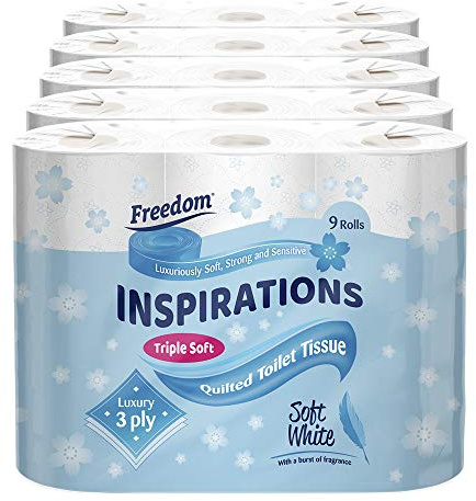 Curateduk Freedom Inspirations White 3Ply Quilted Toilet Tissue Pack Of 45 Rolls (Soft White)