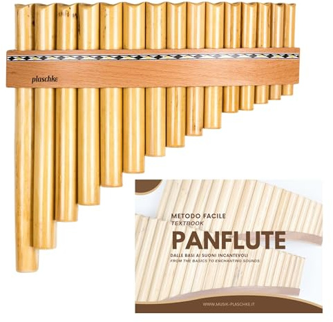 Plaschke Panflöte 15 Rohre in C-Dur – Set inkl. Lehrbuch – Südtiroler Kunsthandwerk aus Natur-Schilf – Für ambitionierte Einsteiger & Hobbymusiker