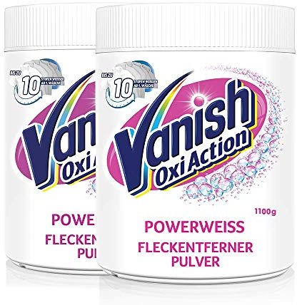Vanish Oxi Action Pulver Powerweiss – Fleckenentferner Pulver ohne Chlor – Zum Waschen, Vorbehandeln und Einweichen weißer Wäsche – 2 x 1,1 kg