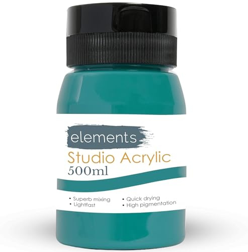 Elements 500 ml Studio Acrylic Paint Tub – Quick-Drying Paint for Canvas, Wood, Glass & More – Low-Odour Highly Pigmented Vibrant Acrylic Paints – Turquoise