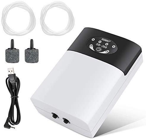 IWILCS Aquarium Luftpumpe, Tragbare Aquarium-Luftpumpe USB Sauerstoffpumpe Leise Membranpumpe, Sauerstoff Luftpumpe Geeignet für Aquarium Zubehör,2 * 3L / min Durchfluss,2 Luftaustritte
