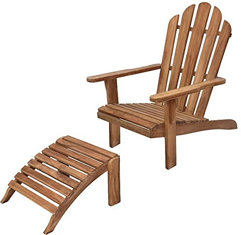 Teako Design Gartenliege Adirondack Teak aus Massivholz 2 teilige Sonnenliege, Liegestuhl aus Teakholz