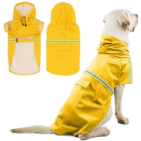 PETCUTE Hunderegenmantel mit Kapuze,Wasserdicht Hunde Regenmantel mit Reflektierenden Streifen,Verstellbarer Hunde Regenjacke mit Kragenloch für Kleine Mittelgroße und Große Hund,2XL
