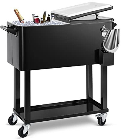 EDOSTORY 80 Qt Rolling Ice Chest Cooler Cart, Stand Up Cooler Trolley