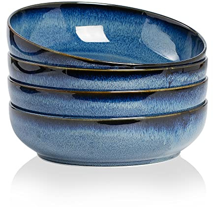 KYBSCZ 30oz Ceramic Bowls Set of 4-8 Serving Bowls for Kitchen,Pasta,Salad-Dishwasher & Microwave Safe Perfect for Housewarming, Thanksgiving, Christmas-Royal Blue