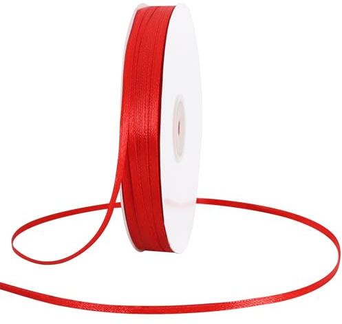 TONIFUL 3mm x 183m Red Thin Solid Satin Ribbon Giant Spool Double Face Woven Polyester Fabric Ribbons for Crafts Hanging Tags Invitation Card Balloons Bouquet Hair Gift Wrapping Party Decoration