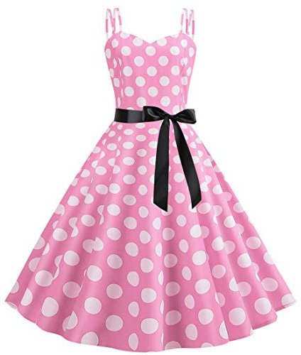 Rockabilly Kleider Damen Vintage Retro 50s Sommer Spaghettiträger Polka Dot Swing Faltenrock Partykleid Coctailkleid