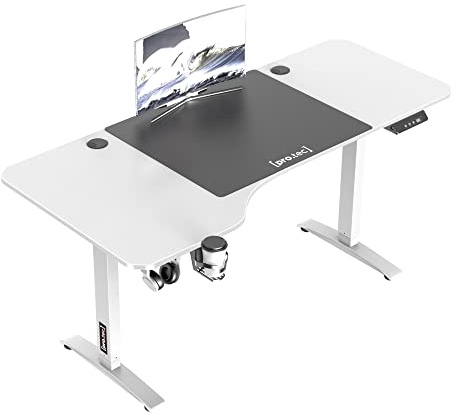 pro.tec Höjdjusterbart bord Oxnard 160 x 75 cm elektriskt skrivbord med minnesfunktion arbetsbord upp till 80 kg datorbord med mugghållare hörlurskrokar aluminiumram vit