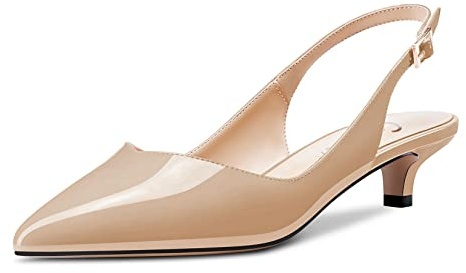 Castamere Mujer Bajos Gatito Heel Puntiaguada Punta Slingback Pumps Cute Dress Oficina Sandalias Sexy 3.5 CM Heels Beige Charol 35 EU