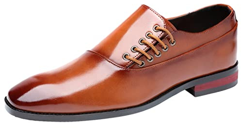 ANUFER Masculino Guapo Diseño único Cuero de Fibra Ultrafina Cordones Lateral Zapatos Formales Marrón SN071153 EU43