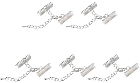 sourcing map 20 Satz Band Crimp Klemme Enden mit Karabinerverschluss & Verlängerungskette 20mm Kabel Ende Verschlüsse für DIY Basteln Silber Ton