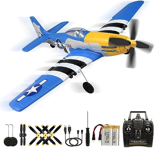 P51D Mustang RC Flugzeug,2.4Ghz 4CH Ferngesteuertes Flugzeug for Anfänger | Kunstflugzeug Modell Spielzeug für Anfänger Kinder Erwachsene,mit Xpilot Stabilisierung,mit 2 Akkus,Spielzeug Flugzeug RTF