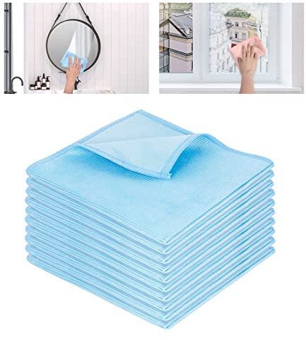 Lollanda 10 Pack Microfibre Cleaning Cloths, Glass Cloths Window Cleaning Cloths 30 x 30 cm Lint Free Scratch Free, Polishing Cloth for Glass Windows Screens Mirrors (Blue)