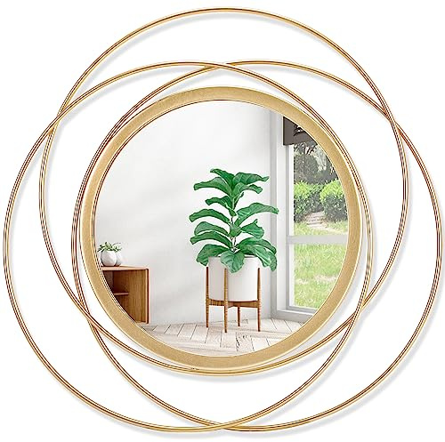 HLFMVWE Gold Spiegel für Wanddekoration, Zimmer Dekor, Metallspiegel Wanddekorationen für Wohnzimmer, Moderne dekorative Spiegel, Geschenke für Frauen & Mütter