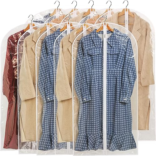 Perber All Clear Garment Bags for Hanging Clothes, 48 Suit Bags for Closet Storage, Plastic Dustproof Suit Cover Bags, Clothes Protectors Bag with zipper for Coats, Jackets, Shirts（10 Packs）