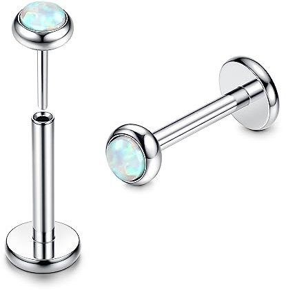 Adramata 2Pcs G23 Titan Lippenpiercing Labret Piercing Gewindeloses Einschieben Monroe Medusa Piercing CZ Opal Piercing Ohr Klein Nasenpiercing Stecker Conch Tragus piercing Silber Helix Piercings