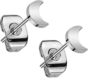 Paula & Fritz® 1 Paar Ohr-Stecker Halb-Mond Silber Gold Titan-ium Grade 23 11-mm Lang Butterfly-Back Ohr-Ring Damenohr-Ring Herren Standard Lobe