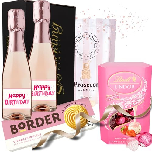 Birthday Presents for Women, Pink Mini Prosecco Rose Wine Gift Set, Unique Birthday Presents for Her - Mum, Sister, Female Best Friend