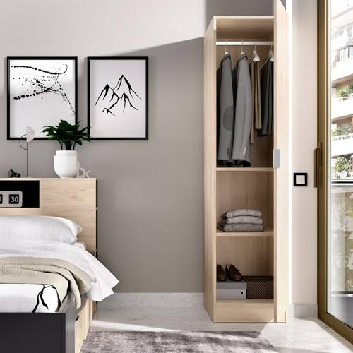 Dmora - Guardaroba Cusna, Mobile appendiabiti per camera da letto, Armadio a 1 anta singola, 41x52h184 cm, Rovere