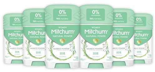 Déodorant en Stick Naturel Mitchum pour Femmes, sans Aluminium, Végétalien, Non Testé sur les Animaux, 96% D'Ingrédients Naturels, Noix de Coco, 40 g (Lot de 6)