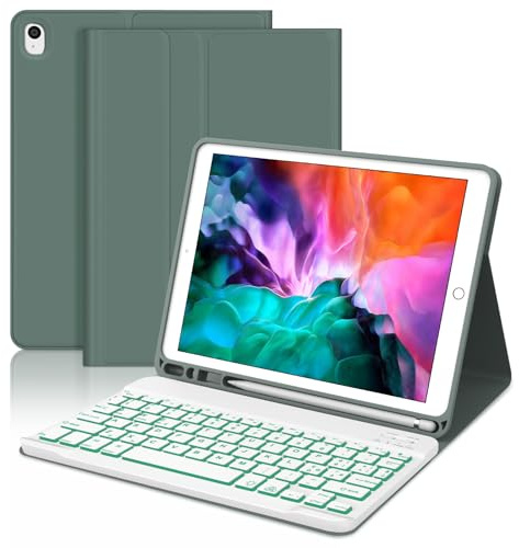WINCHKING Teclado para iPad 9 Generación, Funda con Teclado para iPad 9 10.2, Carcasa Bluetooth Magnética Retroiluminada Keyboard para iPad 9/8/7 Generación 10.2 / Air 3, Verde Oscuro