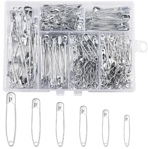 Kiperline 300 Stück Sicherheitsnadeln, 6 Größen 18mm - 53mm Rostbeständig Safety pins, Haltbar Safety pins für Kleidung Kunsthandwerk Nähen