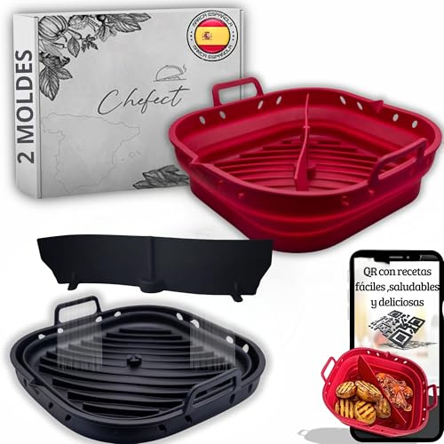 Set de 2 Moldes de Silicona para Freidora de Aire –Silicona Platino, Compatibles Estándar y Doble Cesta, 22 cm, con Separador, Antiadherentes, Plegables – Apto Lavavajillas y Horno – Ideal para Regalo