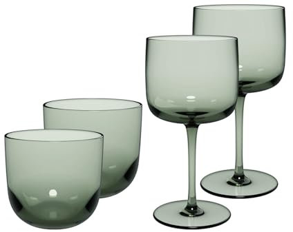 Villeroy & Boch like. by Like Sage Lot de 4 verres à vin et à champagne en cristal Vert 350 ml et verres à eau 370 ml