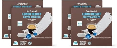 by Amazon Capsules de café Lungo Décaféiné compatibles avec Nespresso, Torréfaction Moyenne, 100 Unité (2 lot de 100) Certifié Rainforest Alliance