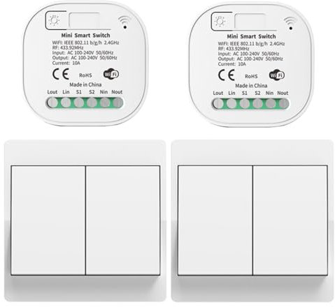 Cerhot 230V Tuya WiFi Smart Switch, set di interruttori della luce wireless, interruttore wireless, interruttore di controllo remoto, interruttore wireless per l'illuminazione domestica (EU 2Gang 2V2)