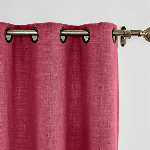 Burgundy Red Linen Polyester Curtain Drapes Room Darkening Blackout Grommet Curtain for Sliding Glass Door 120x102 Antique Bronze Living Room Patio Door 1 Panel