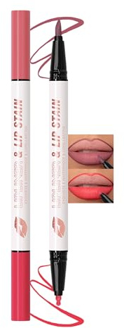 Erinde Lip Marker Wasserfester Lipliner - 2 Farben, Doppelterkopf Long Lasting Matt Lippenkonturenstifte, Liquid Highly Pigmented Lippenstift, Waterproof Makeup Lip Pencil
