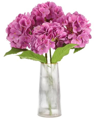sourcing map Lot de 4 fleurs d'hortensia artificielles en latex - 47 cm - Toucher réaliste - Pour la maison, la cuisine, les fêtes, les mariages, la décoration de mariage - Rose rouge