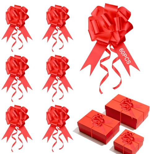 RISVOWO Geschenkschleife 60 Stück, Geschenk Schleife 3cmx120cm, Kunststoff Schleifen Geschenk Deko für Weihnachtsdeko, Geschenkverpackung, Baby Party, Hochzeit und Geburtstag(Rot)