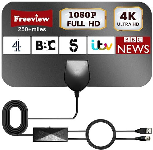 2025 Upgraded TV Aerial - Indoor TV Aerial for Smart TV with Signal Booster - Digital Aerial for Freeview TV 280+ Miles Long Range Support 4K 1080P
