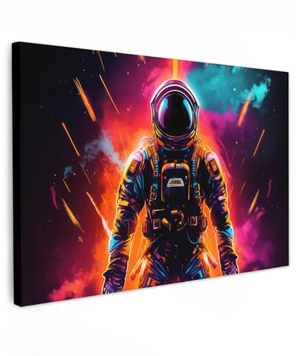 MuchoWow© Bilder Groß XXL Wohnzimmer Deko Modern Wandbild Kunstdruck | 120x80 cm - Leinwand Bild Schlafzimmer über Bett Room Decor Geschenke Astronaut - Neon - Spiele - Weltraum