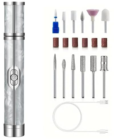 Electric Nail File for Thick Toe Nails with 18 Grinding Heads 20000RPM 4 Adjustable Speed Quiet Portable Rechargeable E File for Gel/Acrylic Nails Hard Cuticles Home Travel Use