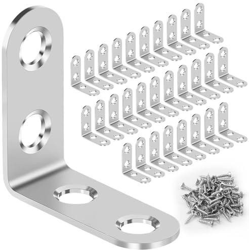 30 Pack 90 Degree Bracket 40*40 mm,Angle L Brackets, Stainless Steel,L Shaped Bracket,Right Angle L Metal Brackets Angle Shelf Support Angle Connectors for Repairing Furniture,Cabinets with Screws