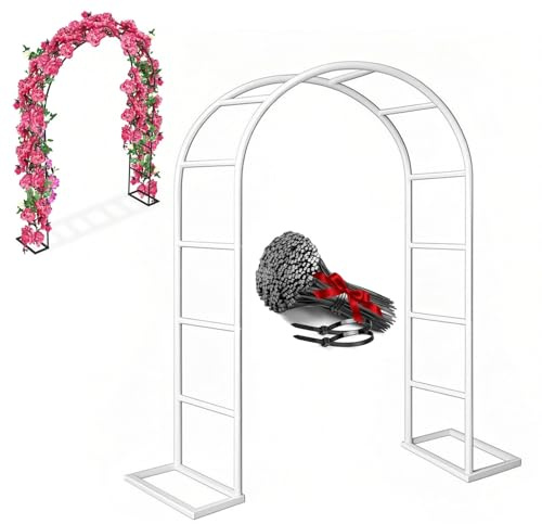 Arco de Jardín Grande de Hierro Forjado para Rosas,Arco De Rosas Y Plantas Trepadoras De Jardín 120 cm a 350 cm Tutor Enrejado para Al Aire Libre para Boda, Fiesta, Ceremonia Exteriores(Blanco,W140 X
