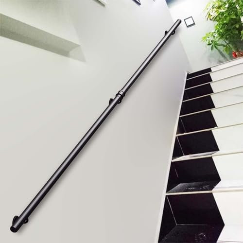 Escalera de metal il – Barandilla de seguridad antideslizante de 240 cm, barra de apoyo para exteriores e interiores para escalones, escalera negra duradera, balaustre de 8 pies para una mayor