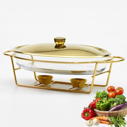 Ceramics Chafing Dish Buffet Set,Chafing Dish Stainless Steel | Buffet Warmer Set with Tray,Full Size Pan Chafer, Fuel Holders for Buffet, Wedding Parties Banquet Catering Events(Gold)